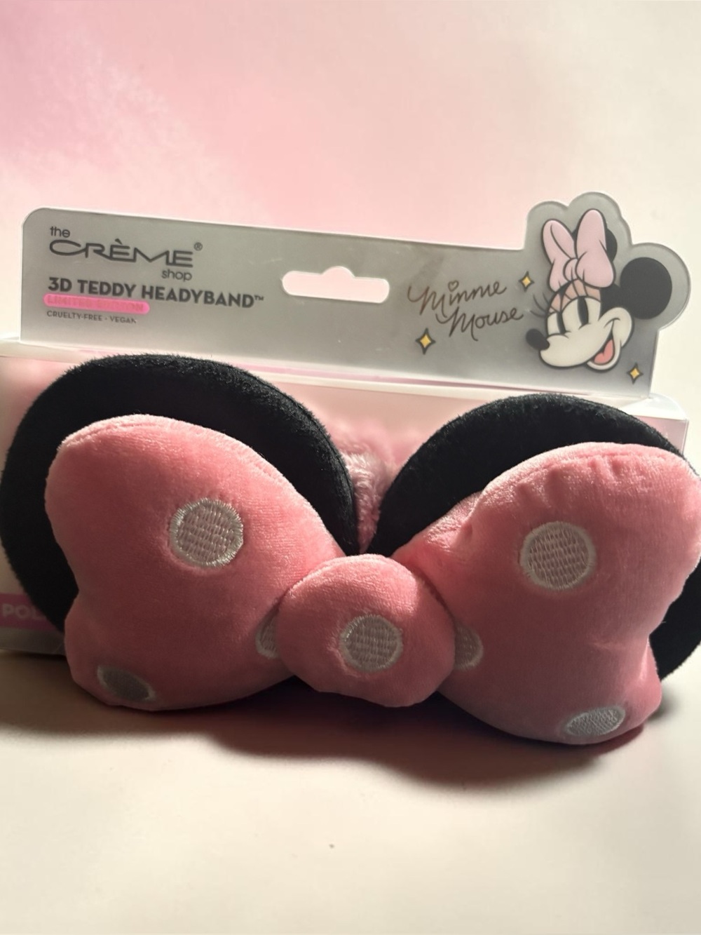 The Crème Shop x Minnie Mouse Pink Polka Dot 3D Teddy Headband NIB